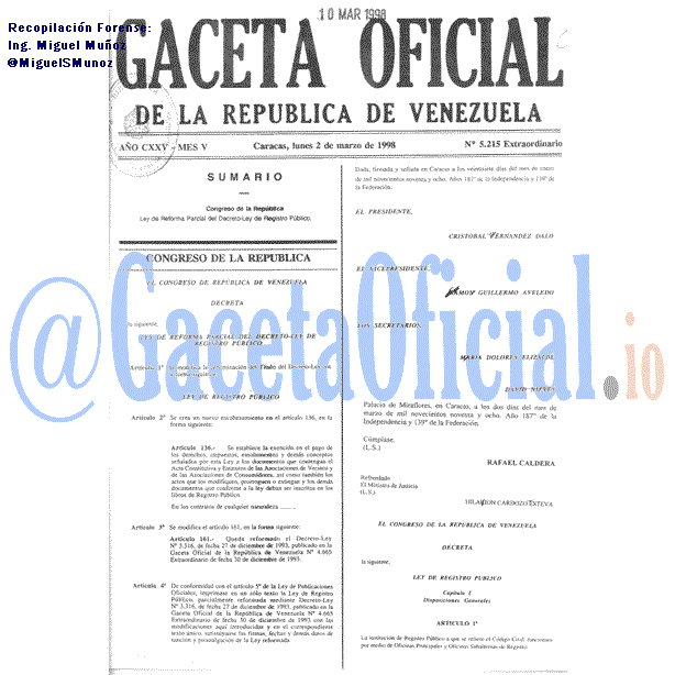Gaceta Oficial 5215 del 2 Marzo 1998