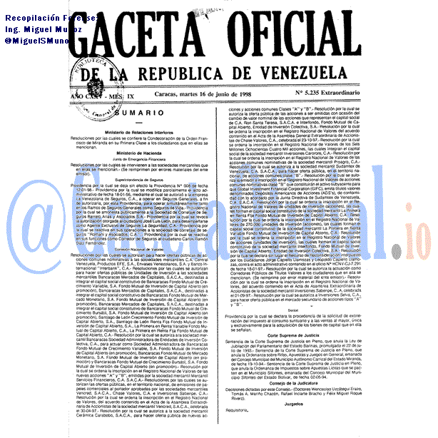 Gaceta Oficial 5235 del 16 Junio 1998