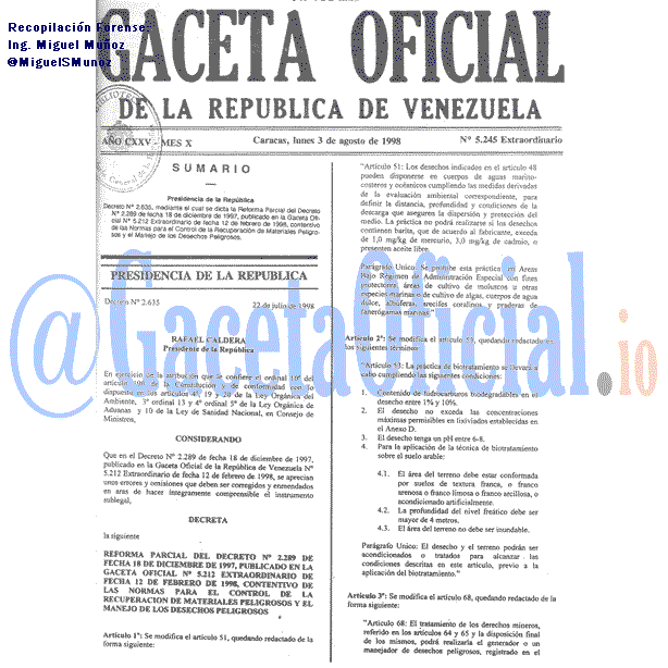 Gaceta Oficial 5245 del 3 Agosto 1998