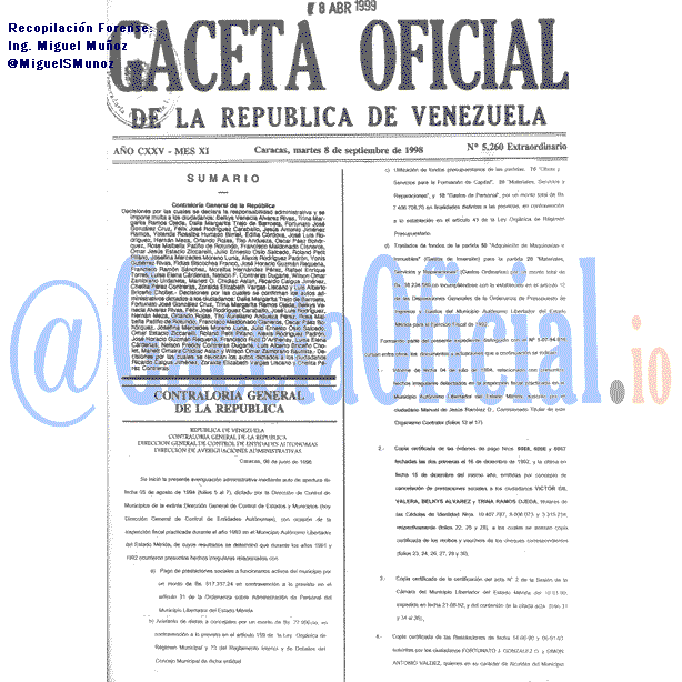 Gaceta Oficial 5260 del 8 Septiembre 1998