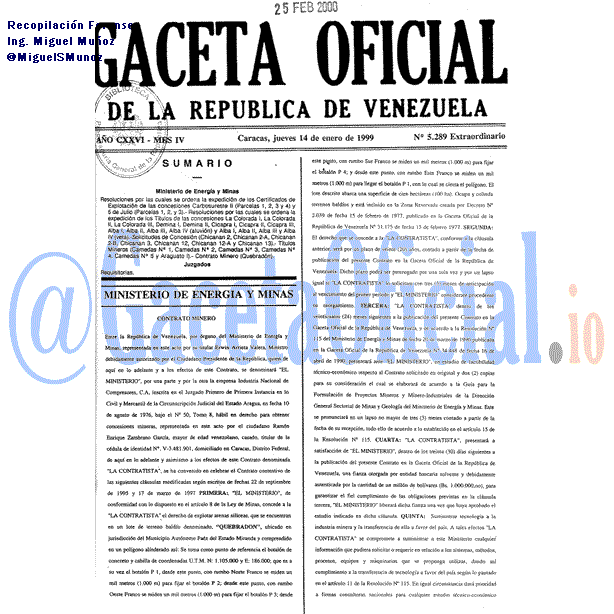 Gaceta Oficial 5289 del 14 Enero 1999