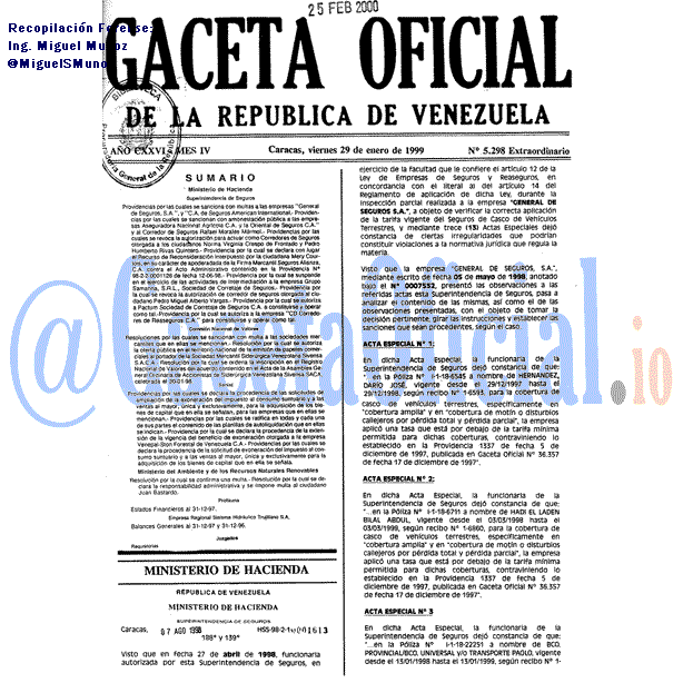 Gaceta Oficial 5298 del 29 Enero 1999
