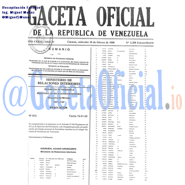 Gaceta Oficial 5308 del 10 Febrero 1999