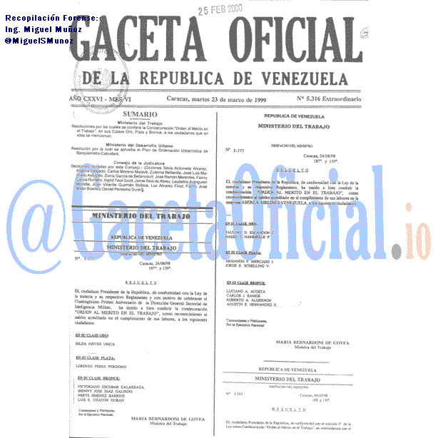 Gaceta Oficial 5316 del 23 Marzo 1999