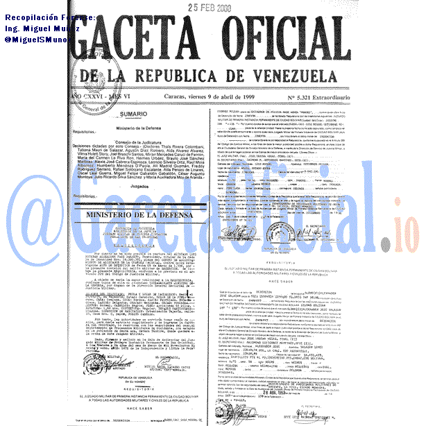 Gaceta Oficial 5321 del 9 Abril 1999