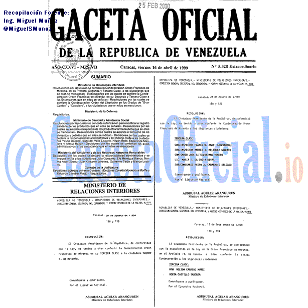Gaceta Oficial 5328 del 16 Abril 1999