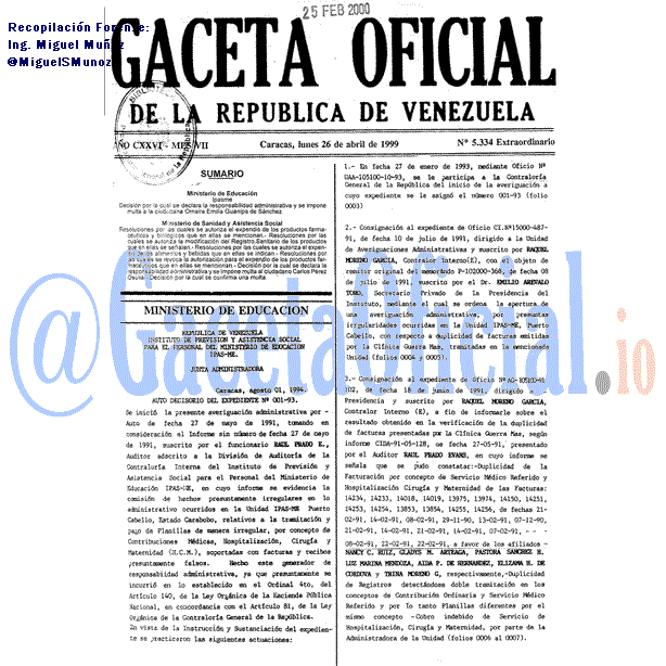 Gaceta Oficial 5334 del 26 Abril 1999