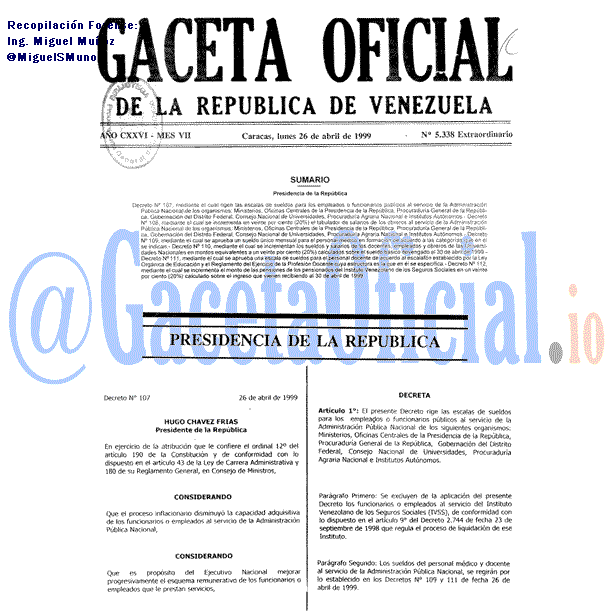 Gaceta Oficial 5338 del 26 Abril 1999