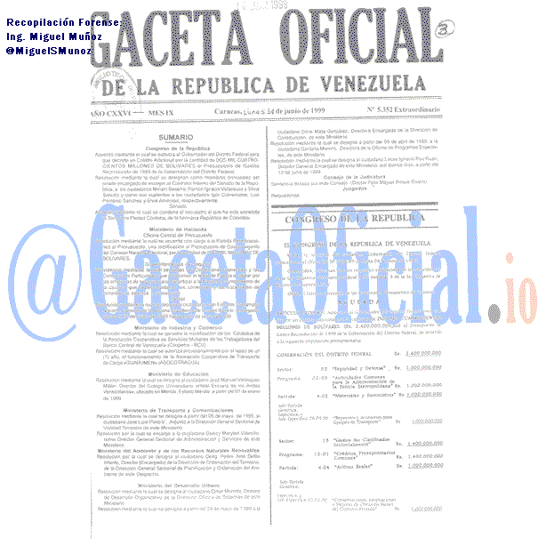 Gaceta Oficial 5352 del 14 Junio 1999