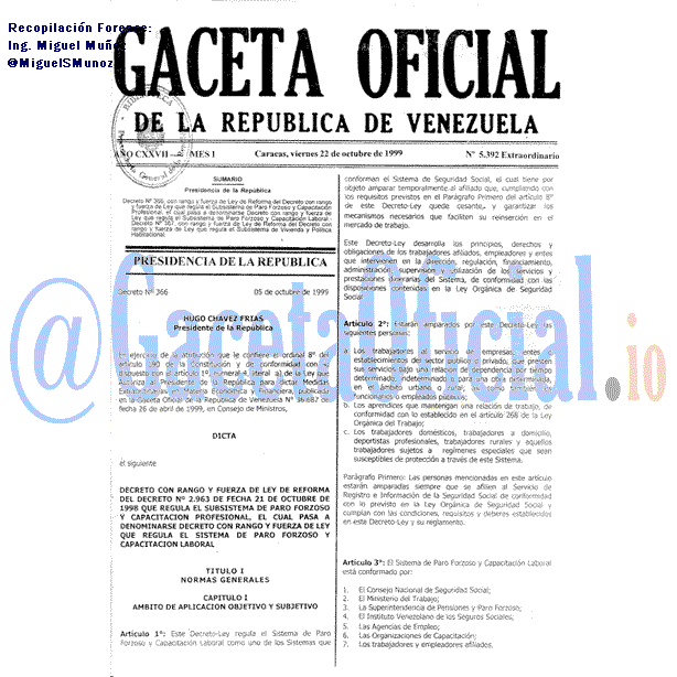 Gaceta Oficial 5392 del 22 Octubre 1999