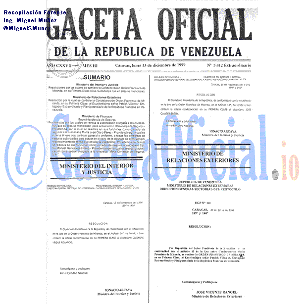 Gaceta Oficial 5412 del 13 Diciembre 1999