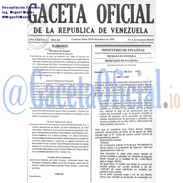 Gaceta Oficial 5413 del 20 Diciembre 1999