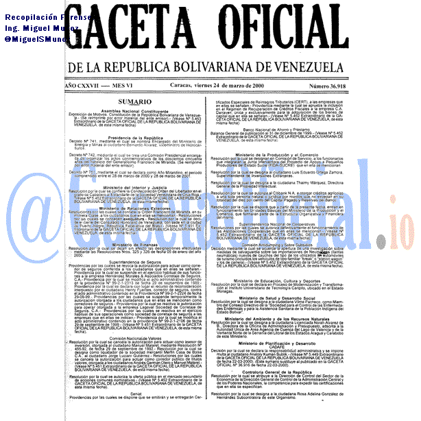 Gaceta Oficial 36918 del 24 Marzo 2000