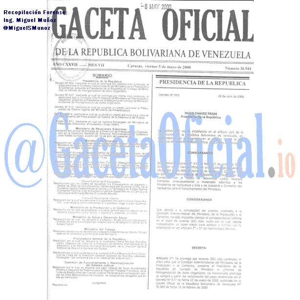 Gaceta Oficial 36944 del 5 Mayo 2000