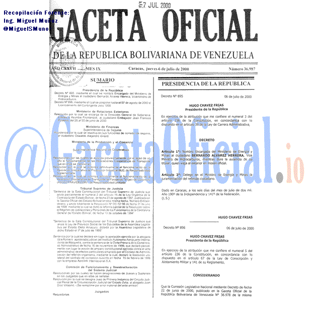 Gaceta Oficial 36987 del 6 Julio 2000