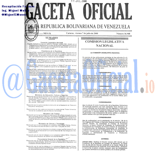 Gaceta Oficial 36988 del 7 Julio 2000