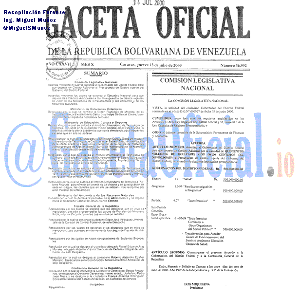 Gaceta Oficial 36992 del 13 Julio 2000