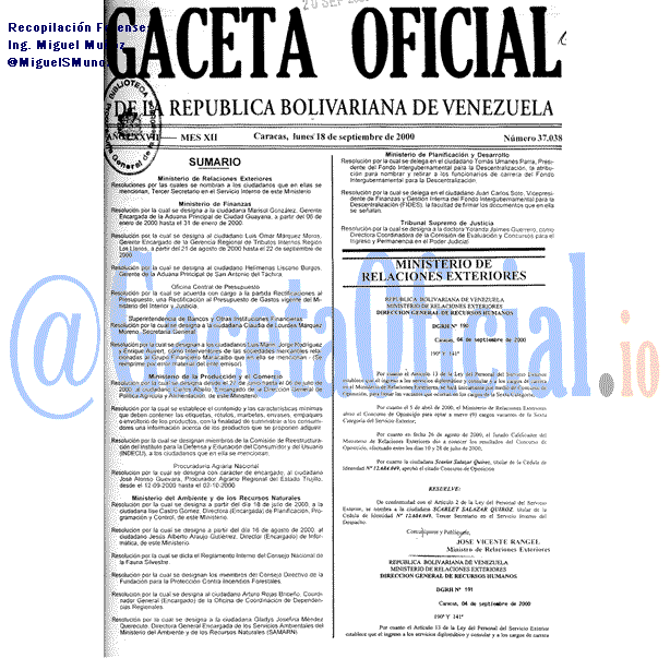 Gaceta Oficial 37038 del 18 Septiembre 2000