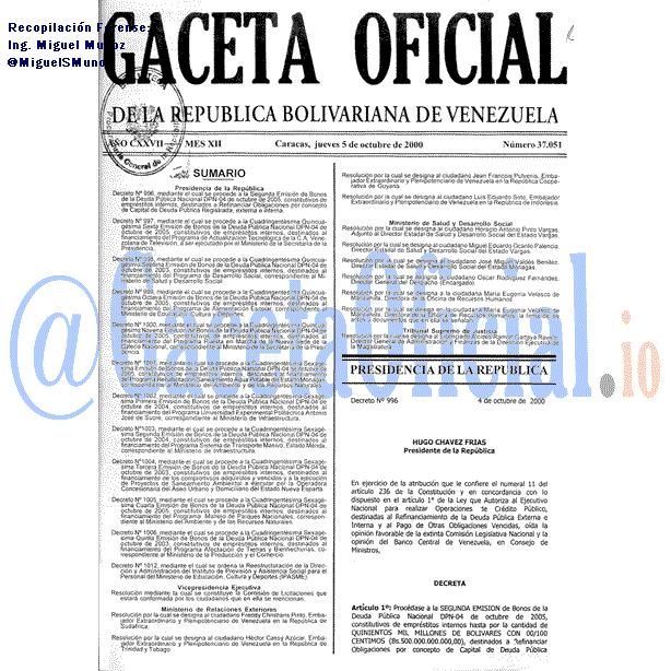 Gaceta Oficial 37051 del 5 Octubre 2000