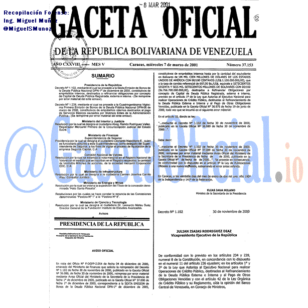 Gaceta Oficial 37153 del 7 Marzo 2001