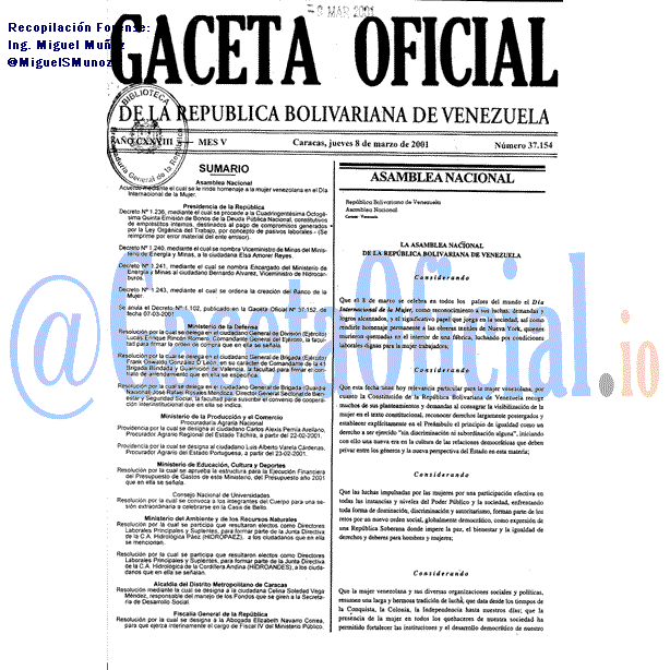 Gaceta Oficial 37154 del 8 Marzo 2001