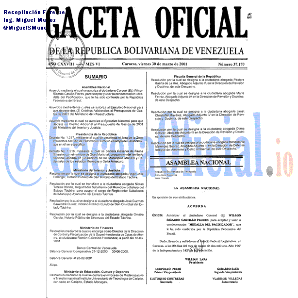 Gaceta Oficial 37170 del 30 Marzo 2001
