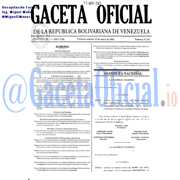 Gaceta Oficial 37197 del 15 Mayo 2001