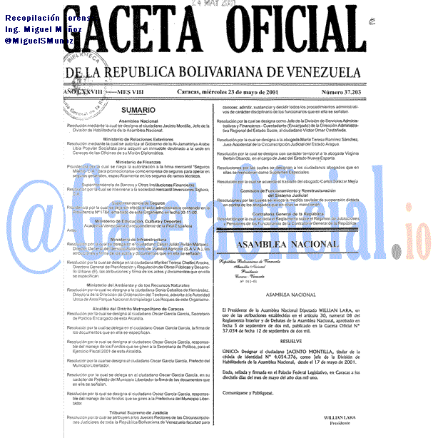 Gaceta Oficial 37203 del 23 Mayo 2001