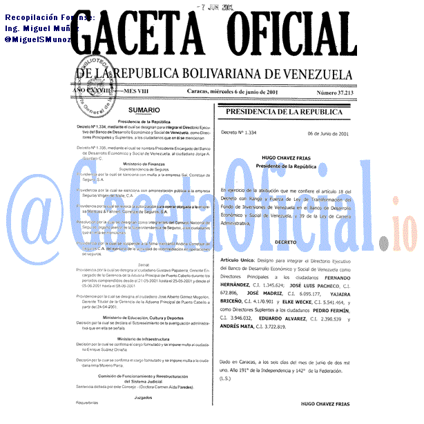 Gaceta Oficial 37213 del 6 Junio 2001