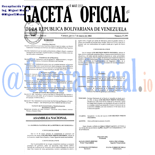 Gaceta Oficial 37399 del 7 Marzo 2002