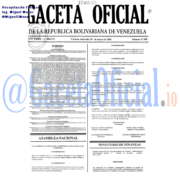 Gaceta Oficial 37408 del 20 Marzo 2002