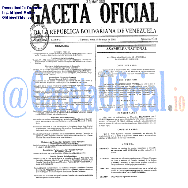 Gaceta Oficial 37451 del 27 Mayo 2002