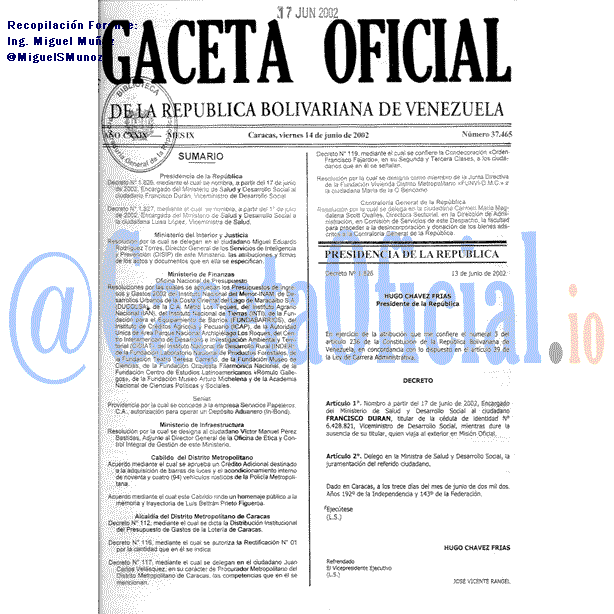 Gaceta Oficial 37465 del 14 Junio 2002