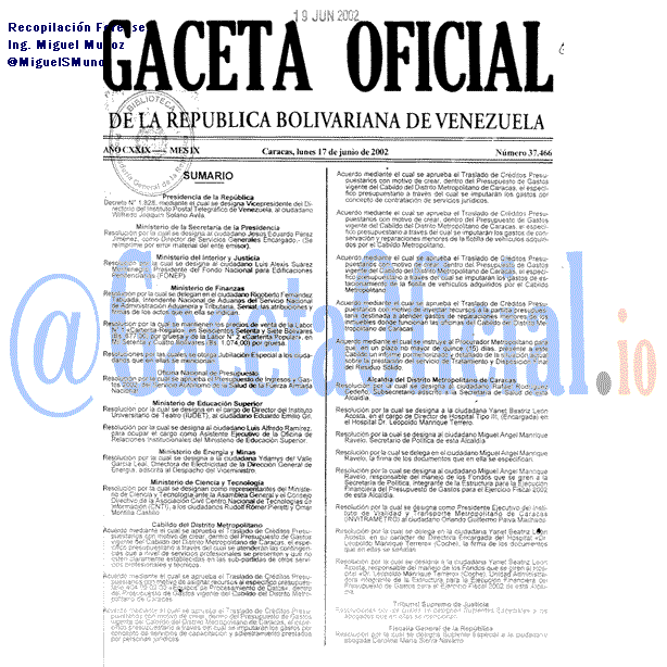 Gaceta Oficial 37466 del 17 Junio 2002