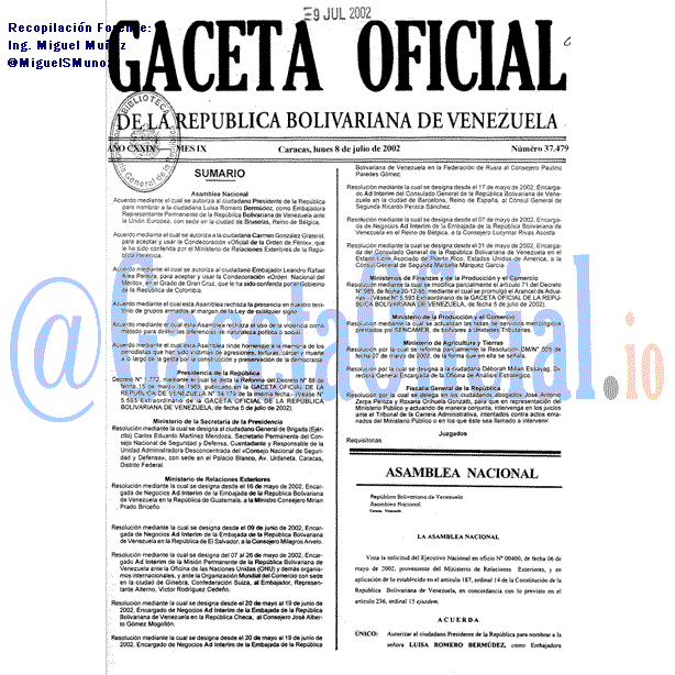 Gaceta Oficial 37479 del 8 Julio 2002