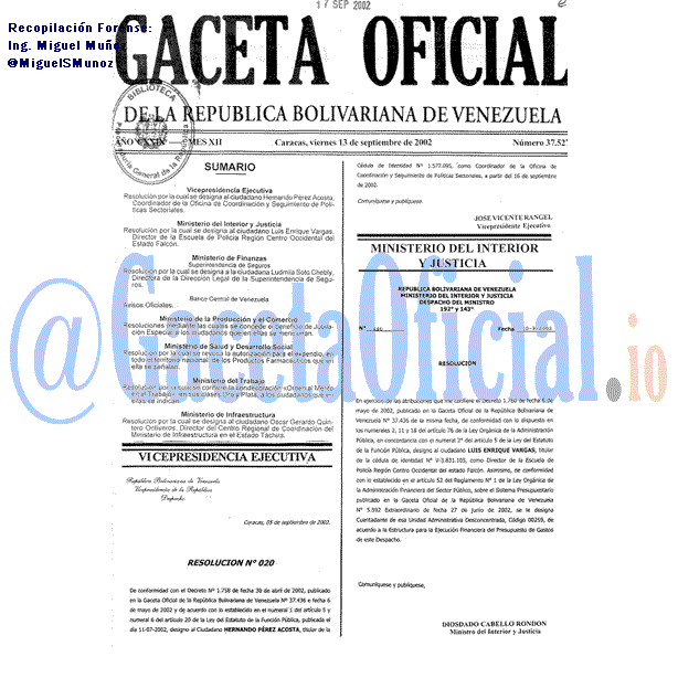Gaceta Oficial 37527 del 13 Septiembre 2002