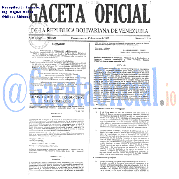 Gaceta Oficial 37539 del 1 Octubre 2002