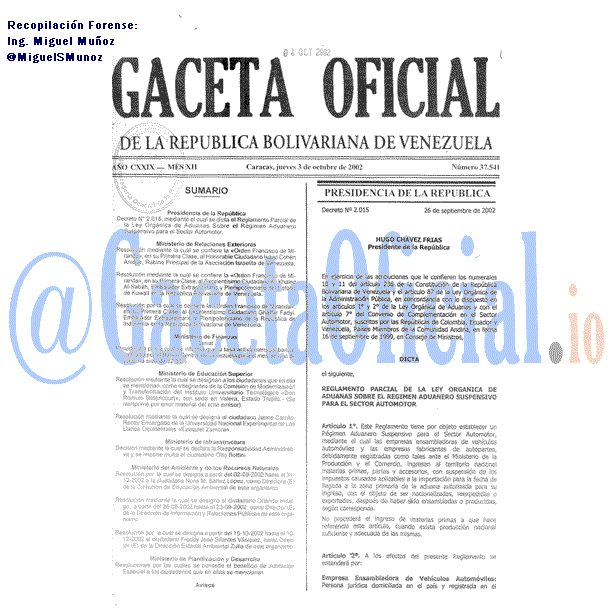 Gaceta Oficial 37541 del 3 Octubre 2002