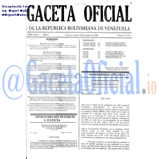 Gaceta Oficial 37554 del 22 Octubre 2002