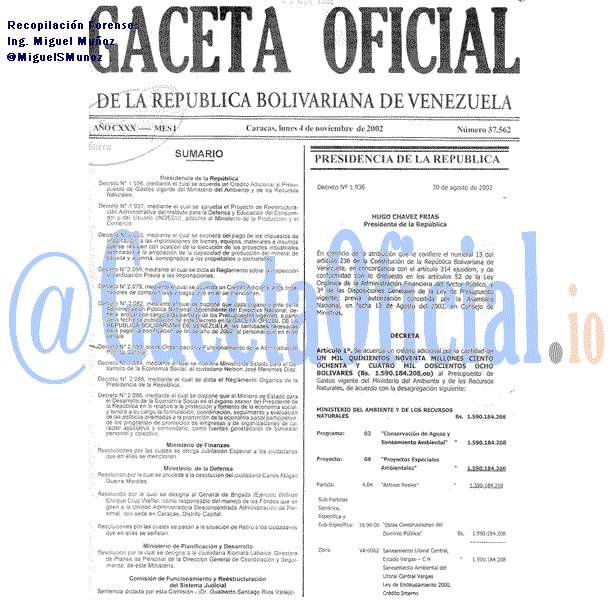 Gaceta Oficial 37562 del 4 Noviembre 2002
