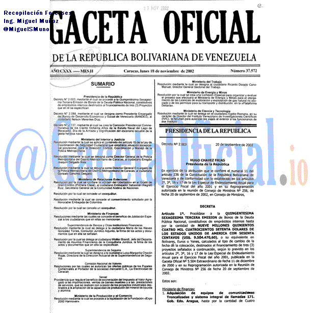 Gaceta Oficial 37572 del 18 Noviembre 2002