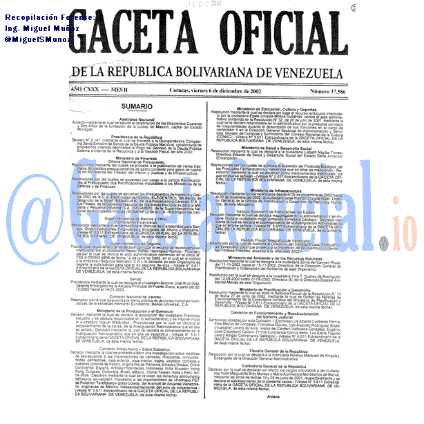 Gaceta Oficial 37586 del 6 Diciembre 2002