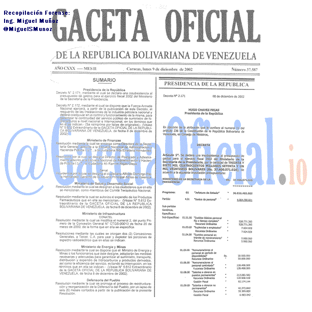 Gaceta Oficial 37587 del 9 Diciembre 2002