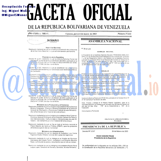 Gaceta Oficial 37644 del 6 Marzo 2003