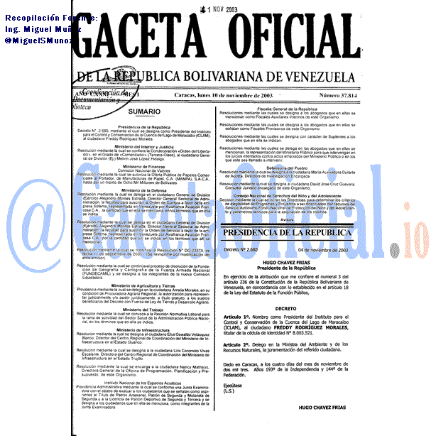 Gaceta Oficial 37814 del 10 Noviembre 2003