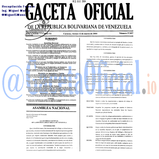 Gaceta Oficial 37897 del 12 Marzo 2004