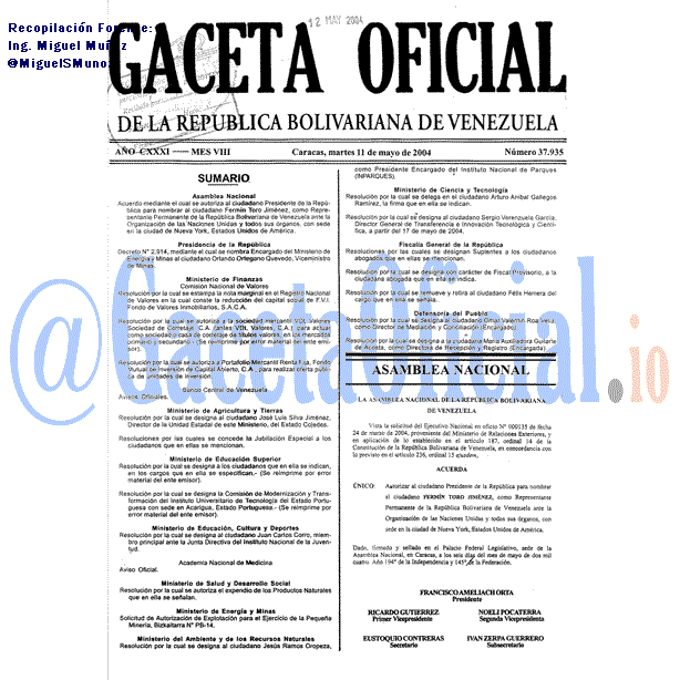 Gaceta Oficial 37935 del 11 Mayo 2004
