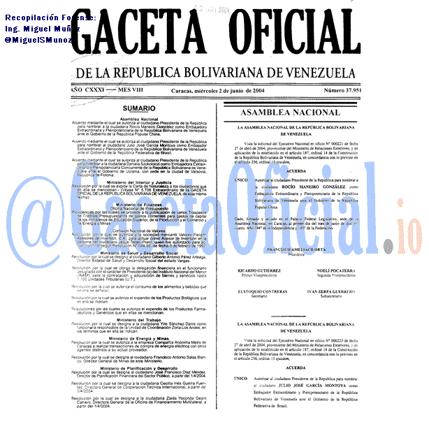 Gaceta Oficial 37951 del 2 Junio 2004