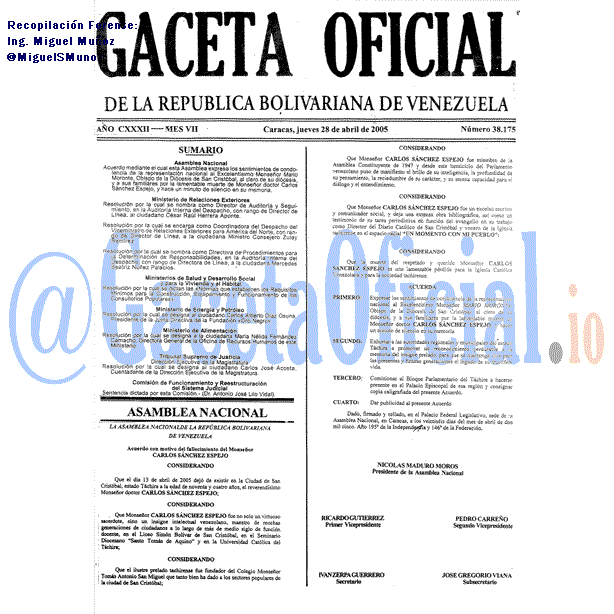 Gaceta Oficial 38175 del 28 Abril 2005