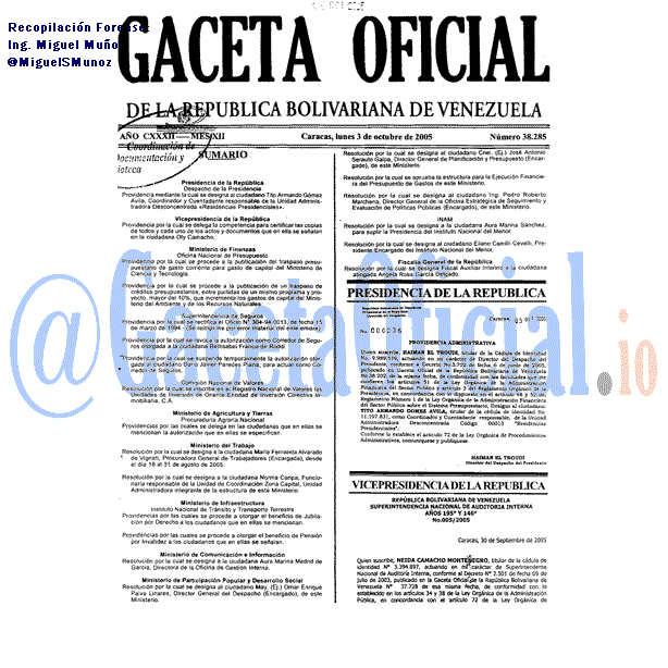Gaceta Oficial 38285 del 3 Octubre 2005